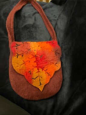 AKAR Fair Trade Nepal Handcrafted Wool Felt Bag - Autumn Leaf Fall Purse